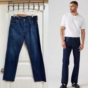 Levi’s Dark Wash ‘93 Straight Fit Button Fly Jeans. 34” by 32” (measures 30.5”)